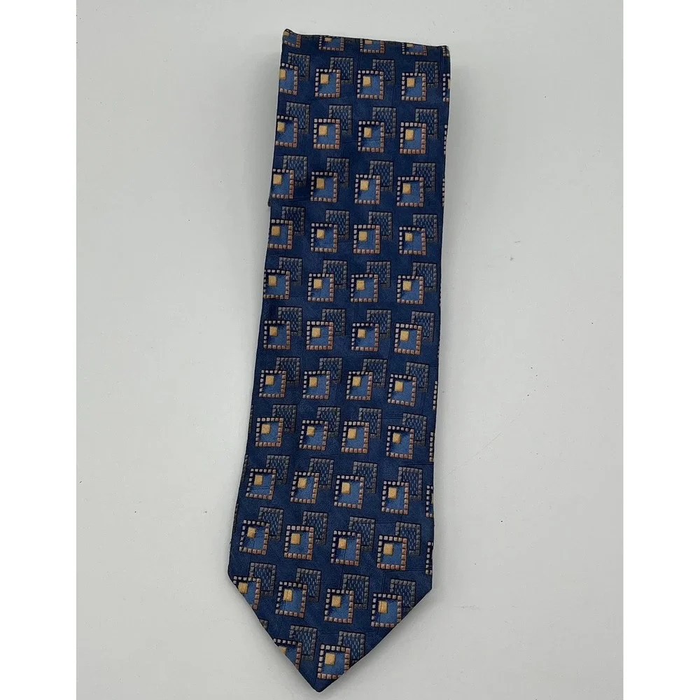 Ermenegildo Zegna Mens Tie‎ Geometric Silk Made Italy Modern Designer Blue